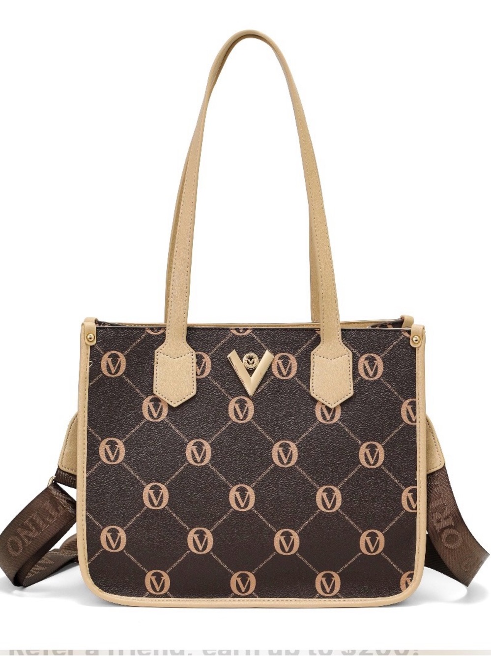 Valentino Orlandi Brown &Tan Tote Crossbody Bag Vegan Leather Brand New w/tags